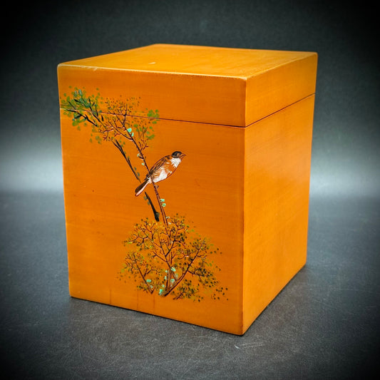 Vintage 1970s Lacquered Wood Box with Bird Motif - Made in Japan
