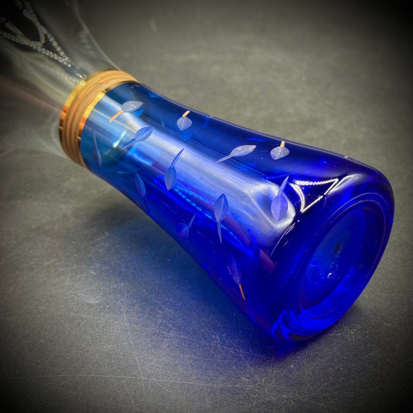 Vintage Shiseido Cobalt Blue Cut Crystal Vase with Gold Gilt Accents