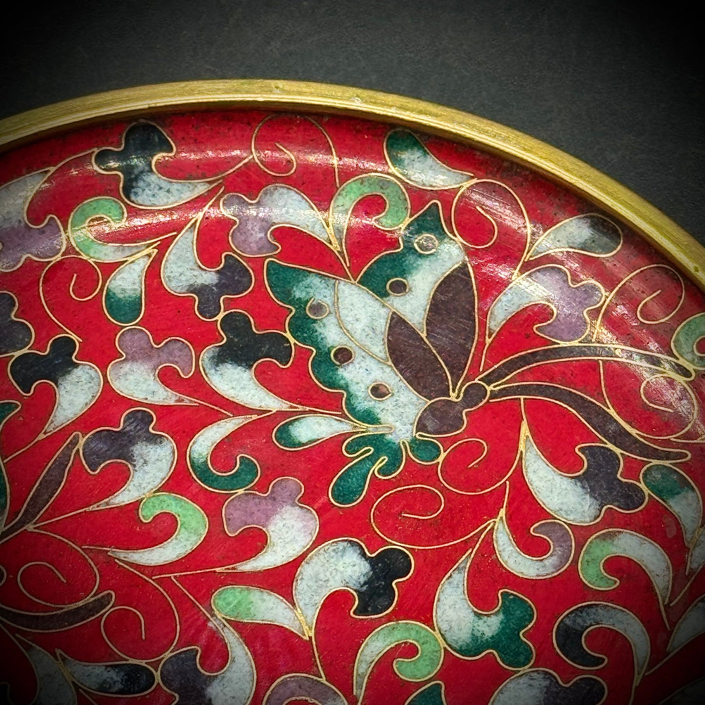 Cloisonné Dish with Butterfly Motif Attributed to Artist Robert Kuo