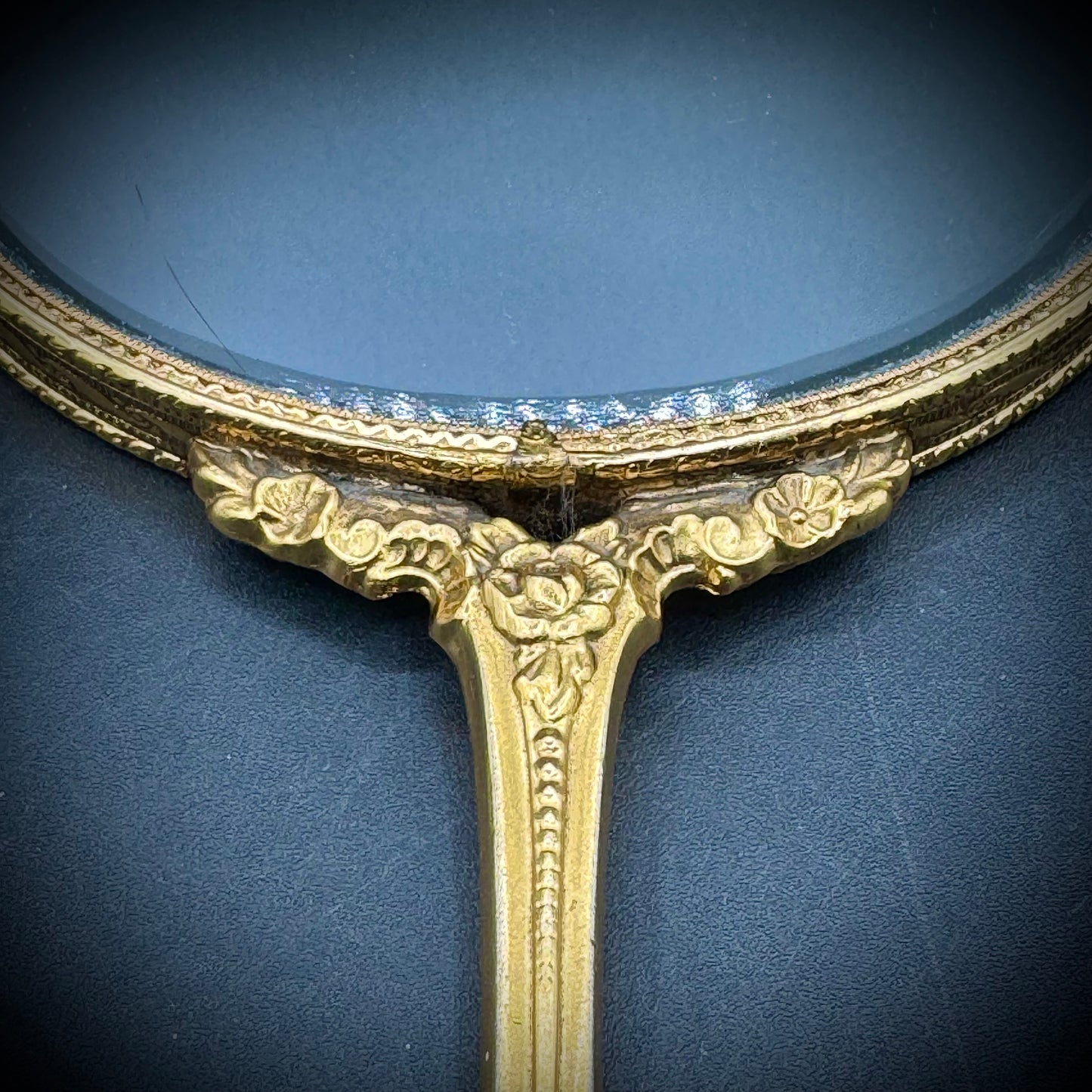 Hollywood Regency Large Hand Mirror with Ornate Scrollwork