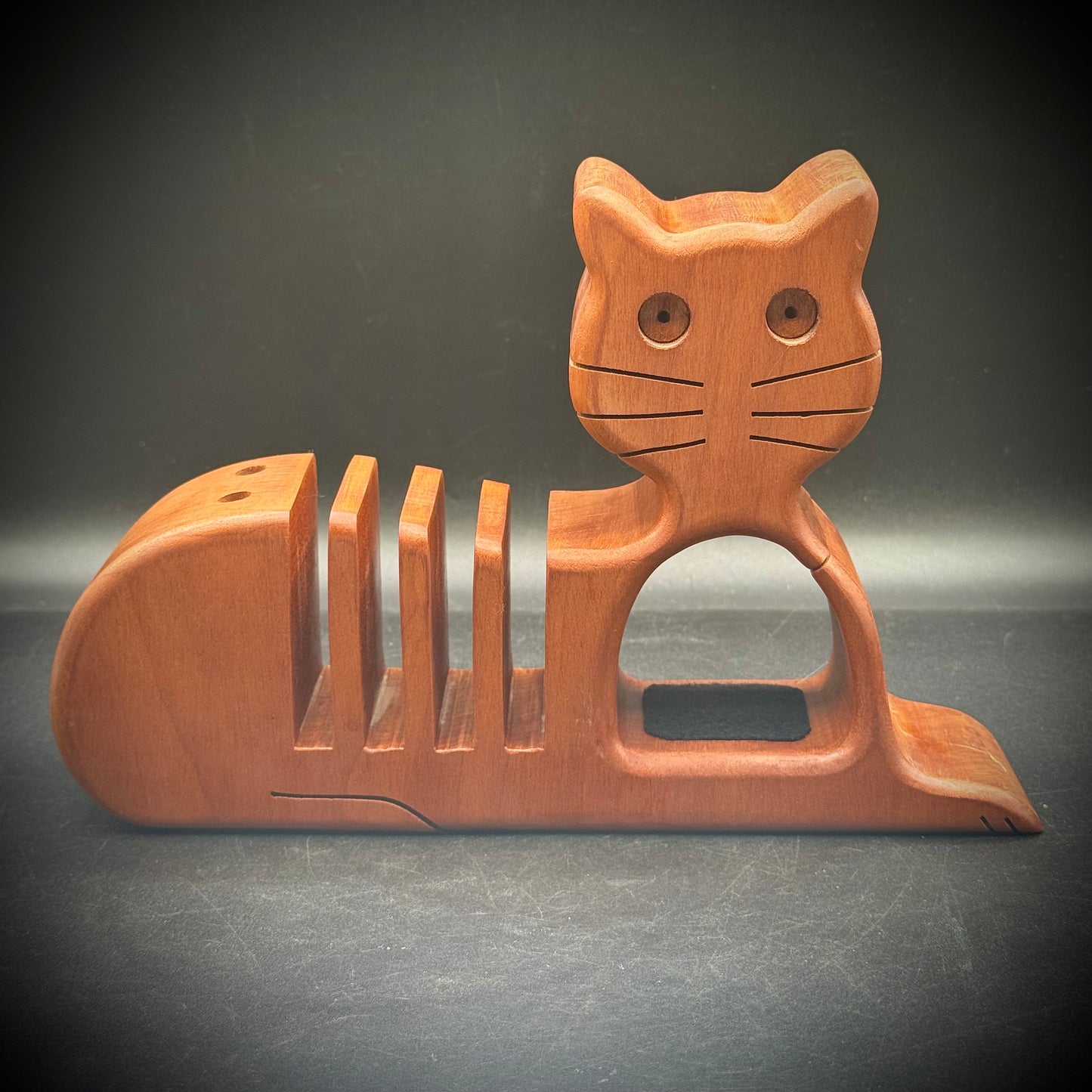 Vintage 1983 Hand Crafted & Artist Signed Cat Desk Organizer