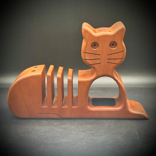 Vintage 1983 Hand Crafted & Artist Signed Cat Desk Organizer