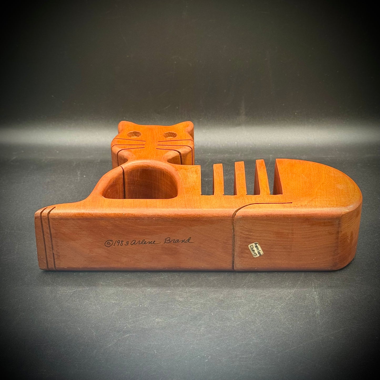 Vintage 1983 Hand Crafted & Artist Signed Cat Desk Organizer