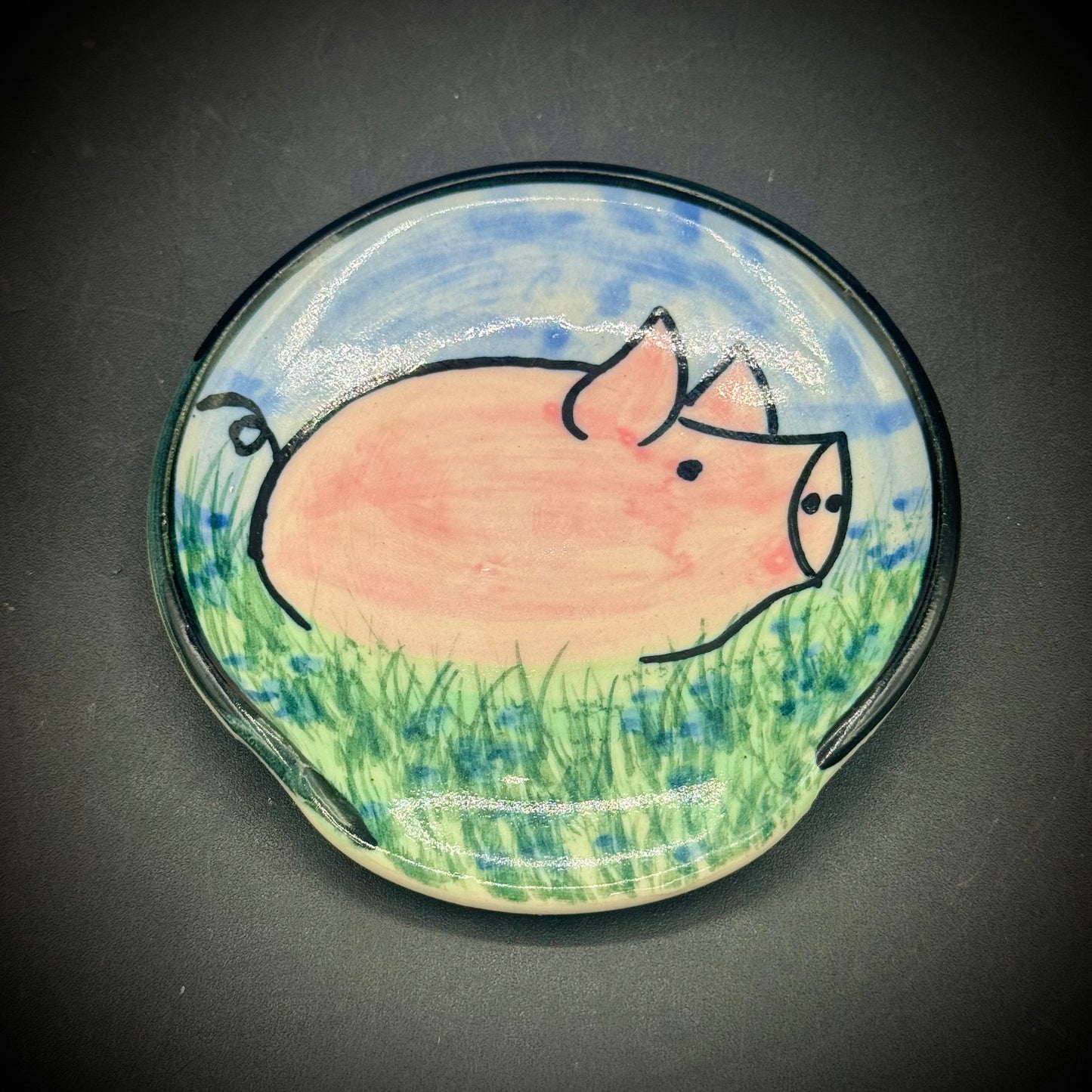 Hand Painted & Artist Signed Piggy Spoon Rest/Tea Bag Caddy