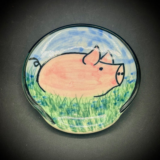 Hand Painted & Artist Signed Piggy Spoon Rest/Tea Bag Caddy