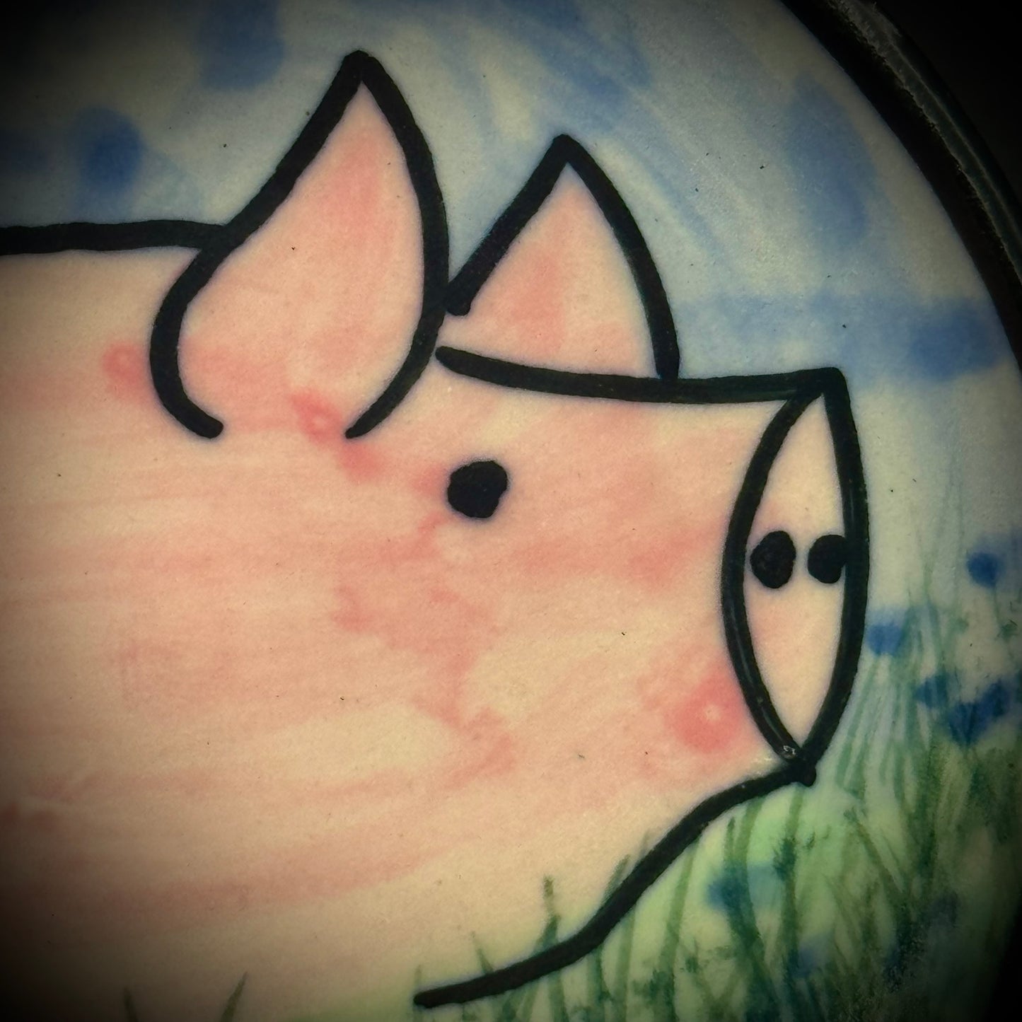 Hand Painted & Artist Signed Piggy Spoon Rest/Tea Bag Caddy