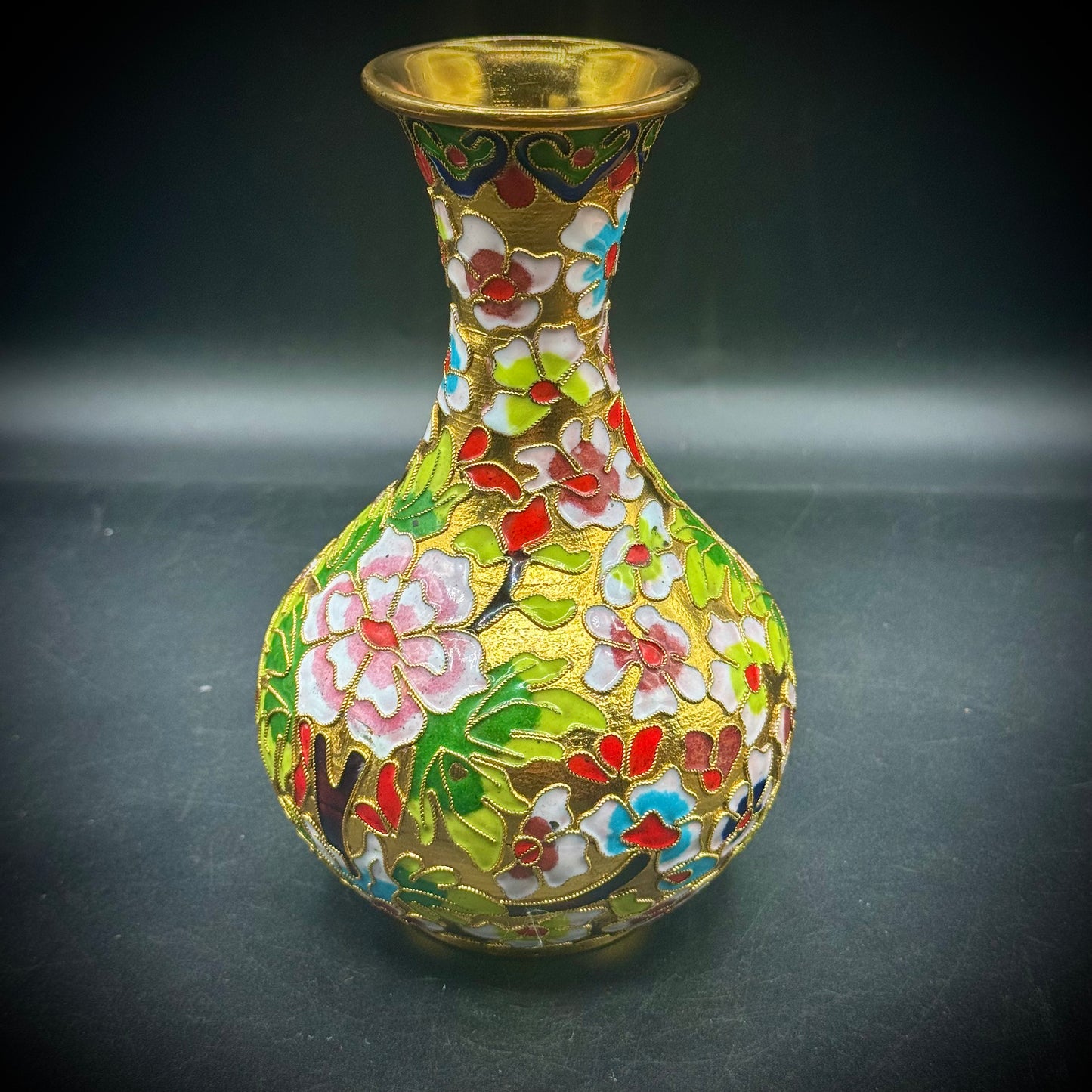 Colorful Cloisonné Vase with Flower Motif