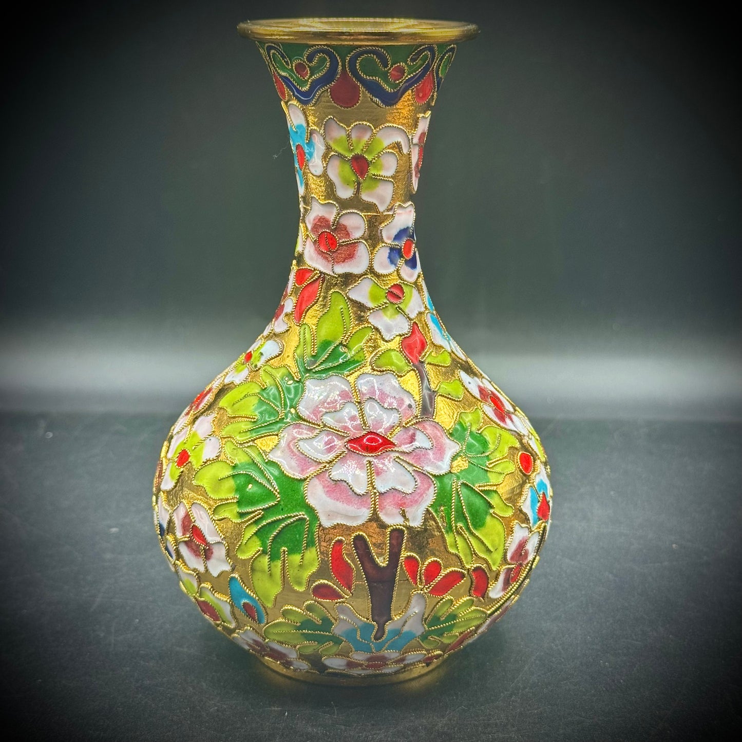 Colorful Cloisonné Vase with Flower Motif