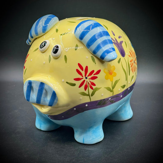 Vintage Large Ceramic Colorful Piggy Bank