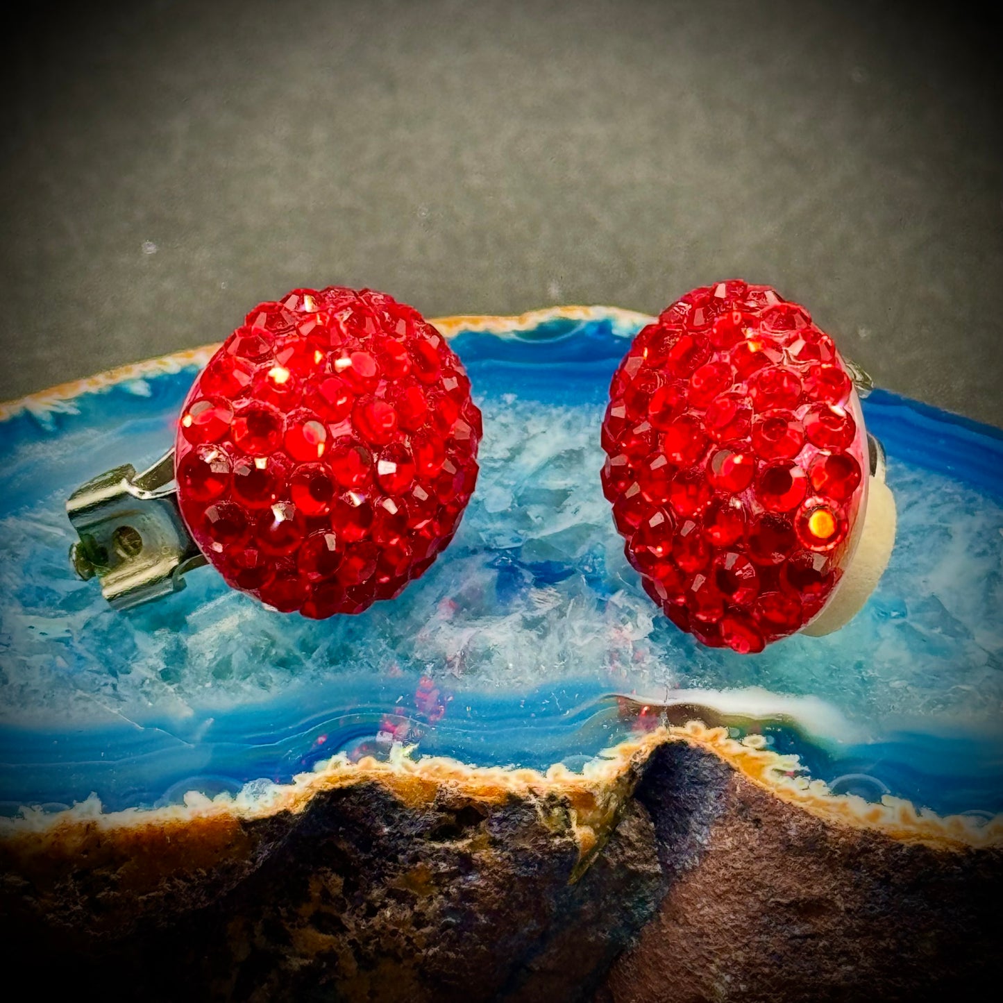 Red Swarovski Austrian Crystal Clip On Earrings