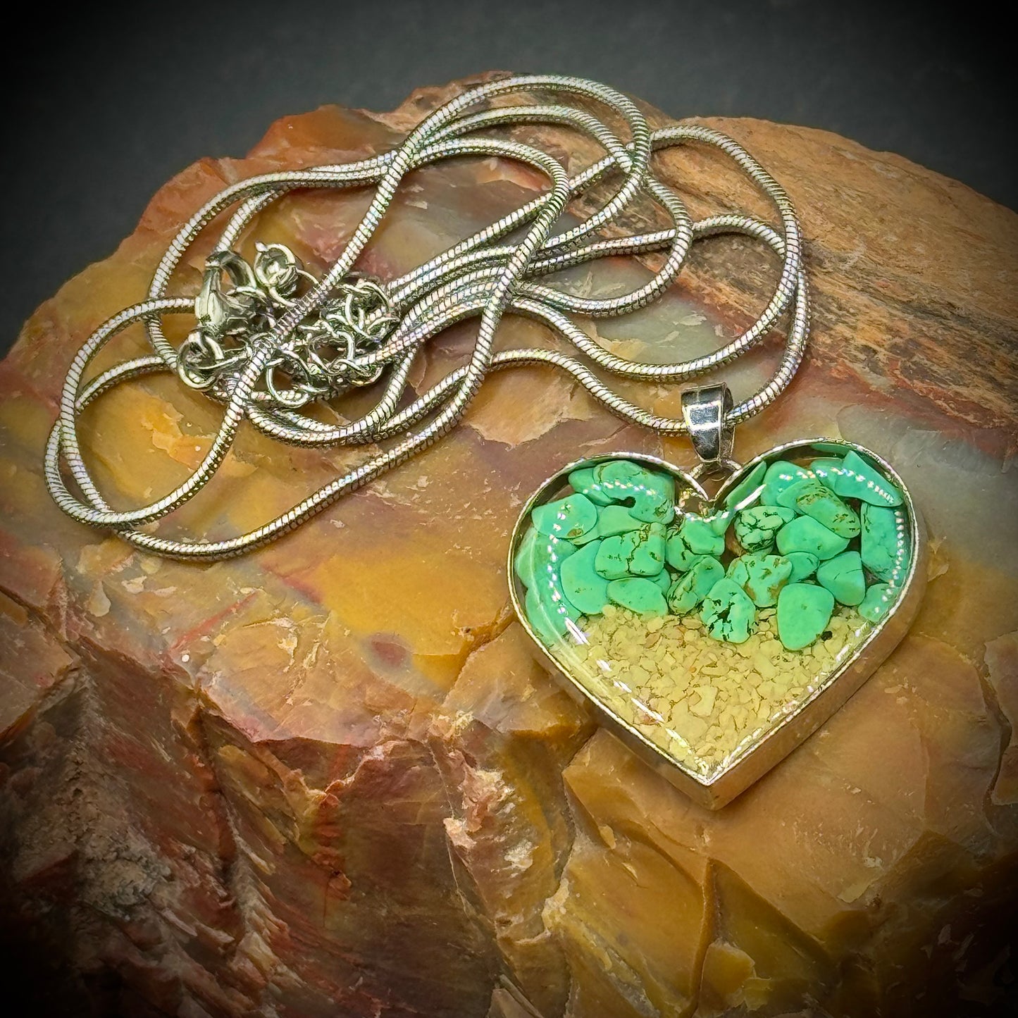 Heart Necklace with Turquoise Chips