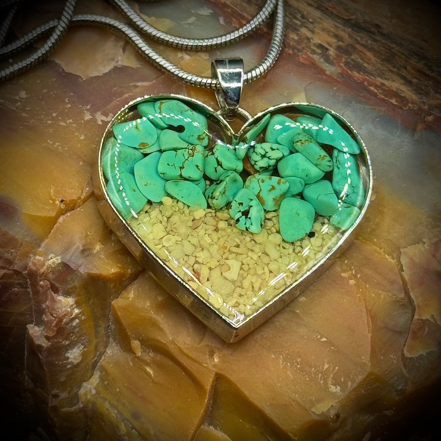 Heart Necklace with Turquoise Chips