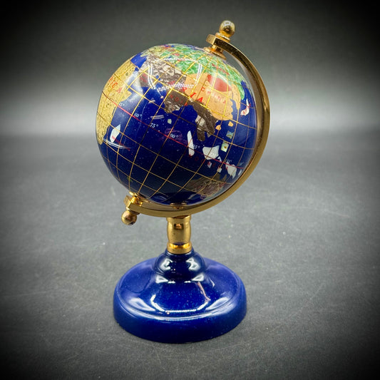 Inlaid Stone & Shell Rotating Globe with Base for Nancy
