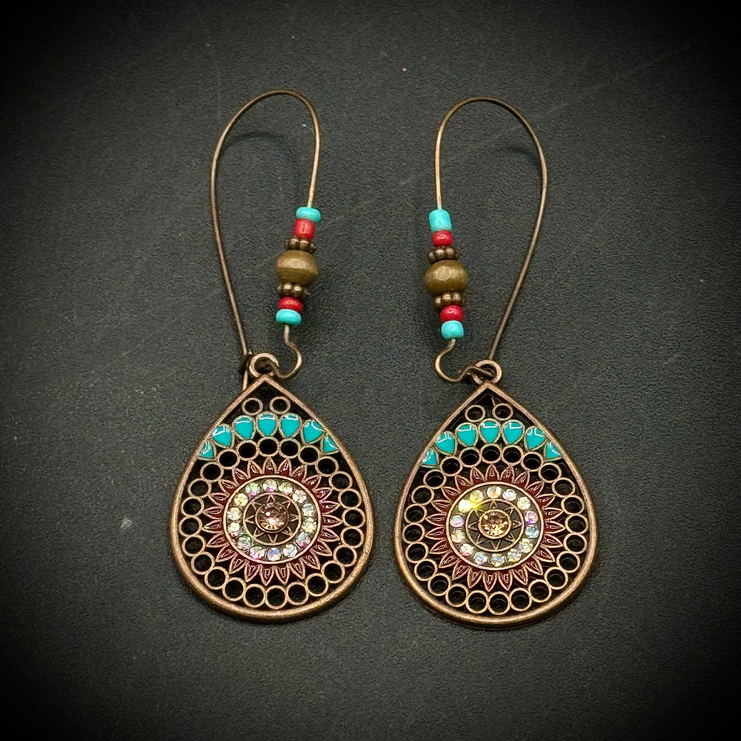Tear Drop Earrings with Multi-Color Beads & Turquoise Accents