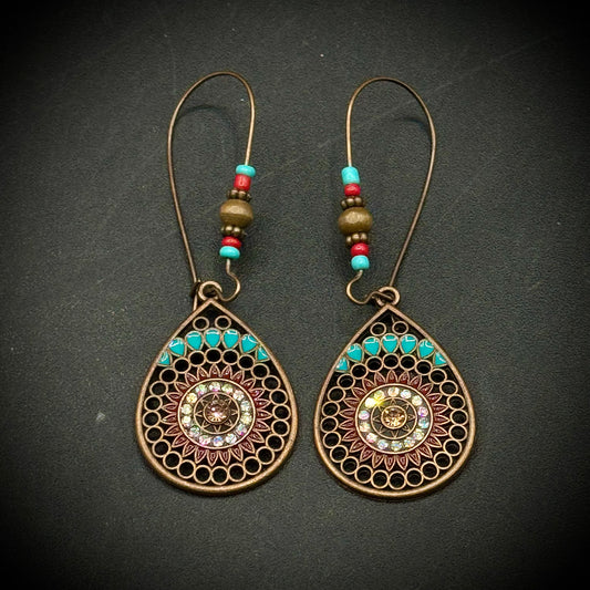 Tear Drop Earrings with Multi-Color Beads & Turquoise Accents