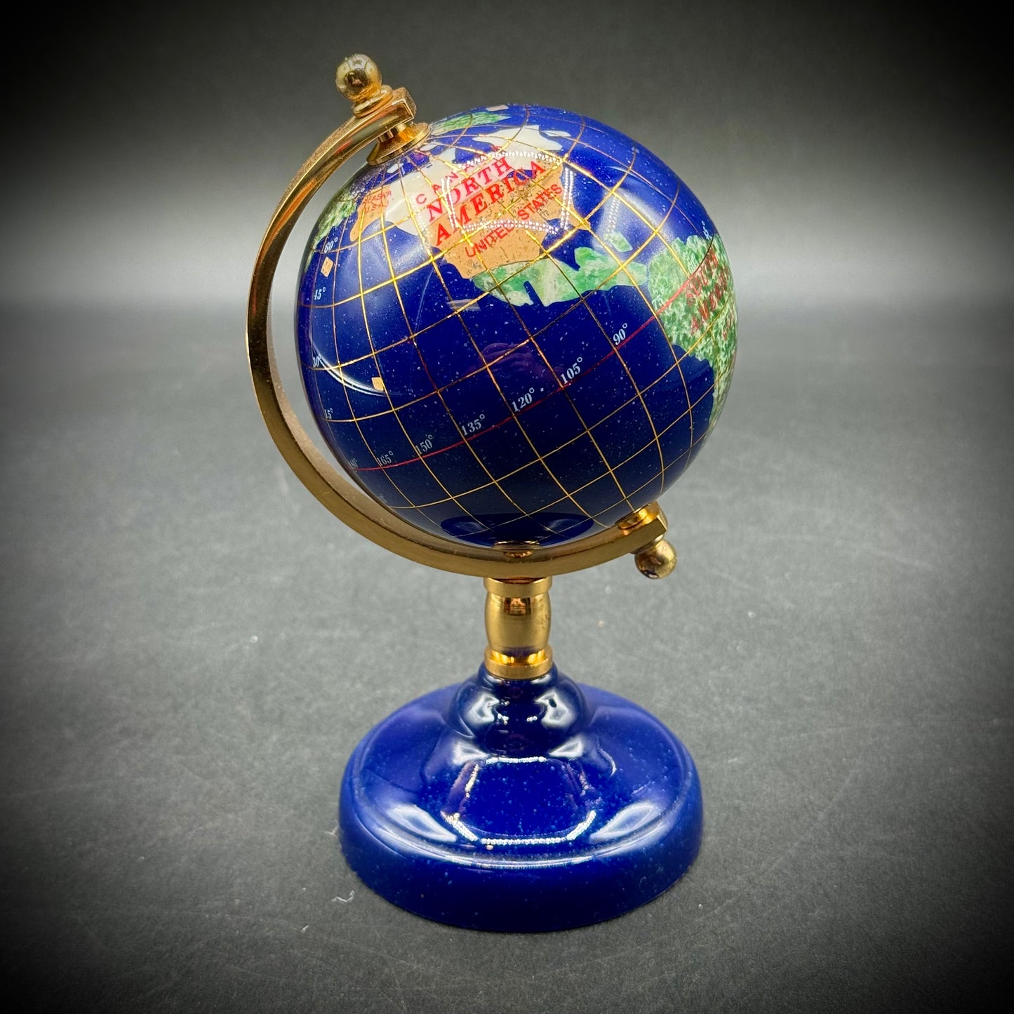 Inlaid Stone & Shell Rotating Globe with Base for Nancy