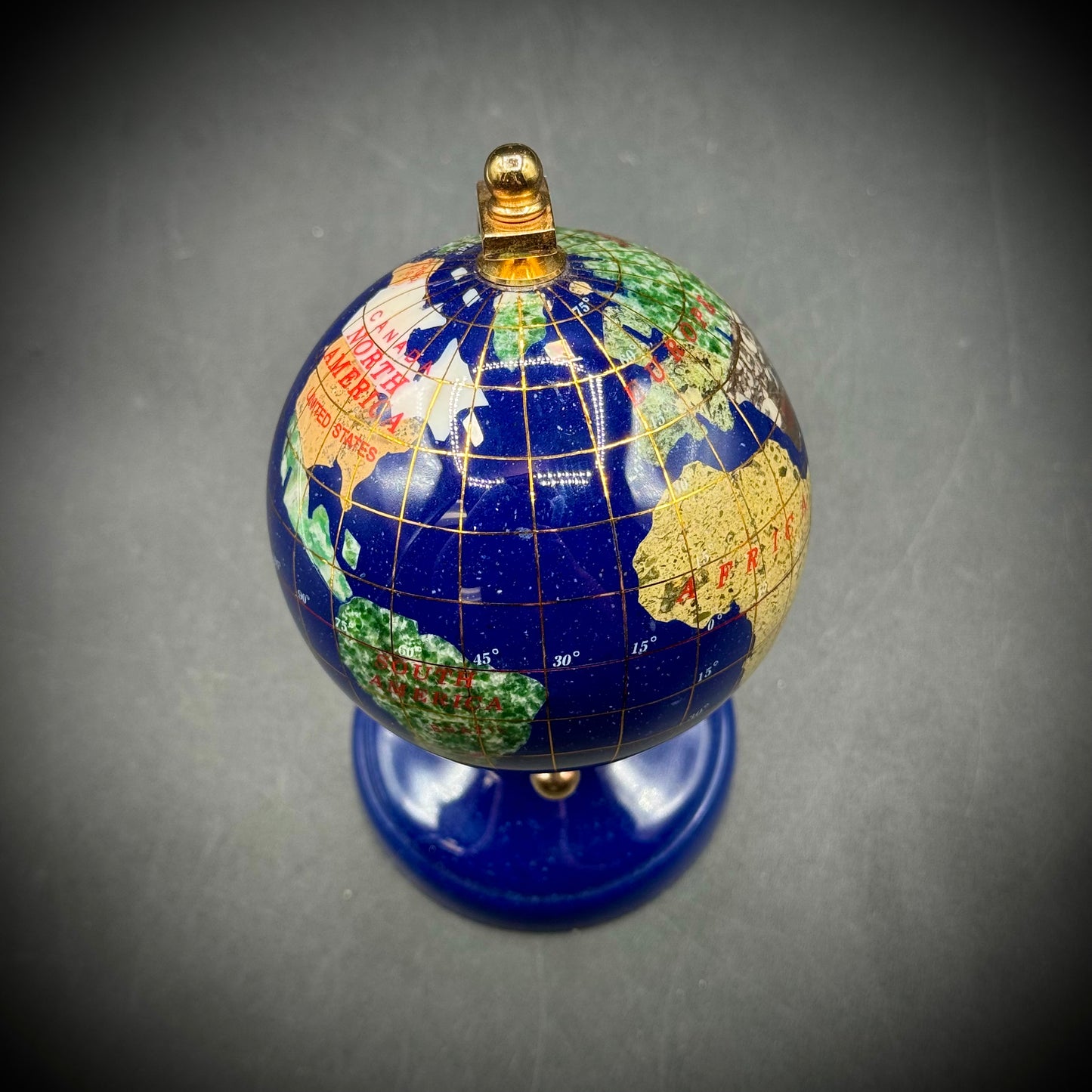 Inlaid Stone & Shell Rotating Globe with Base for Nancy