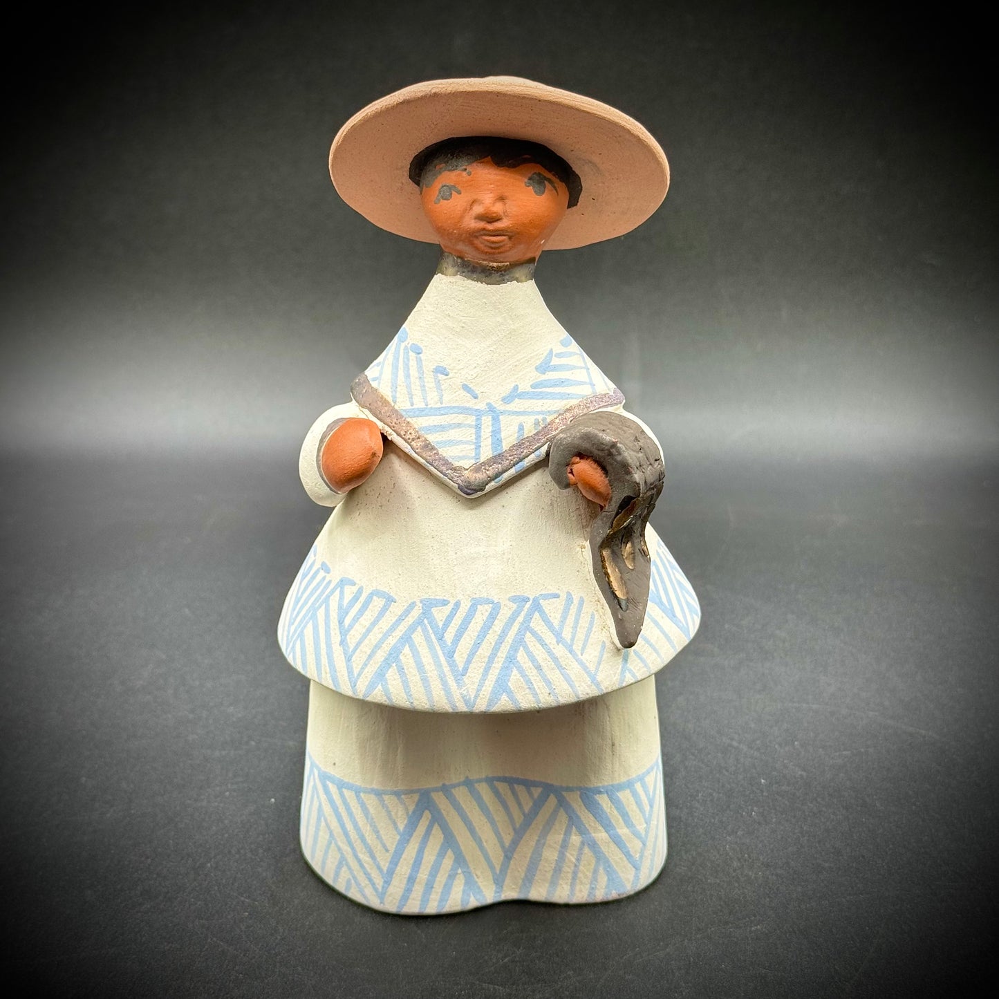 Artisan Made Clay Woman with Hat Figurine