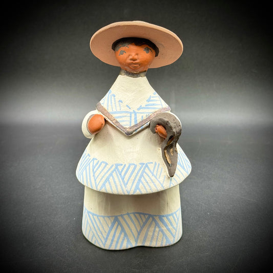 Artisan Made Clay Woman with Hat Figurine