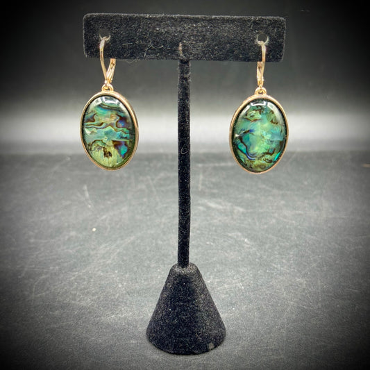 Genuine Abelone Shell Earrings with Sterling Silver Posts