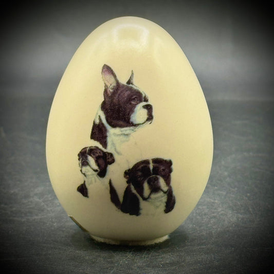 Vintage Eggstacy Hand Crafted Boston Terrier Motif Porcelain Egg