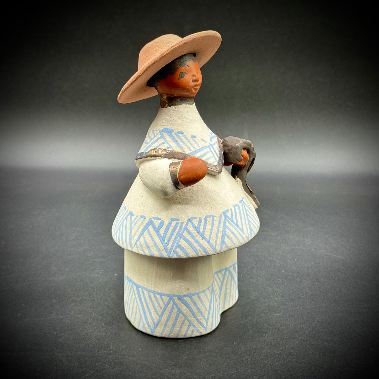 Artisan Made Clay Woman with Hat Figurine