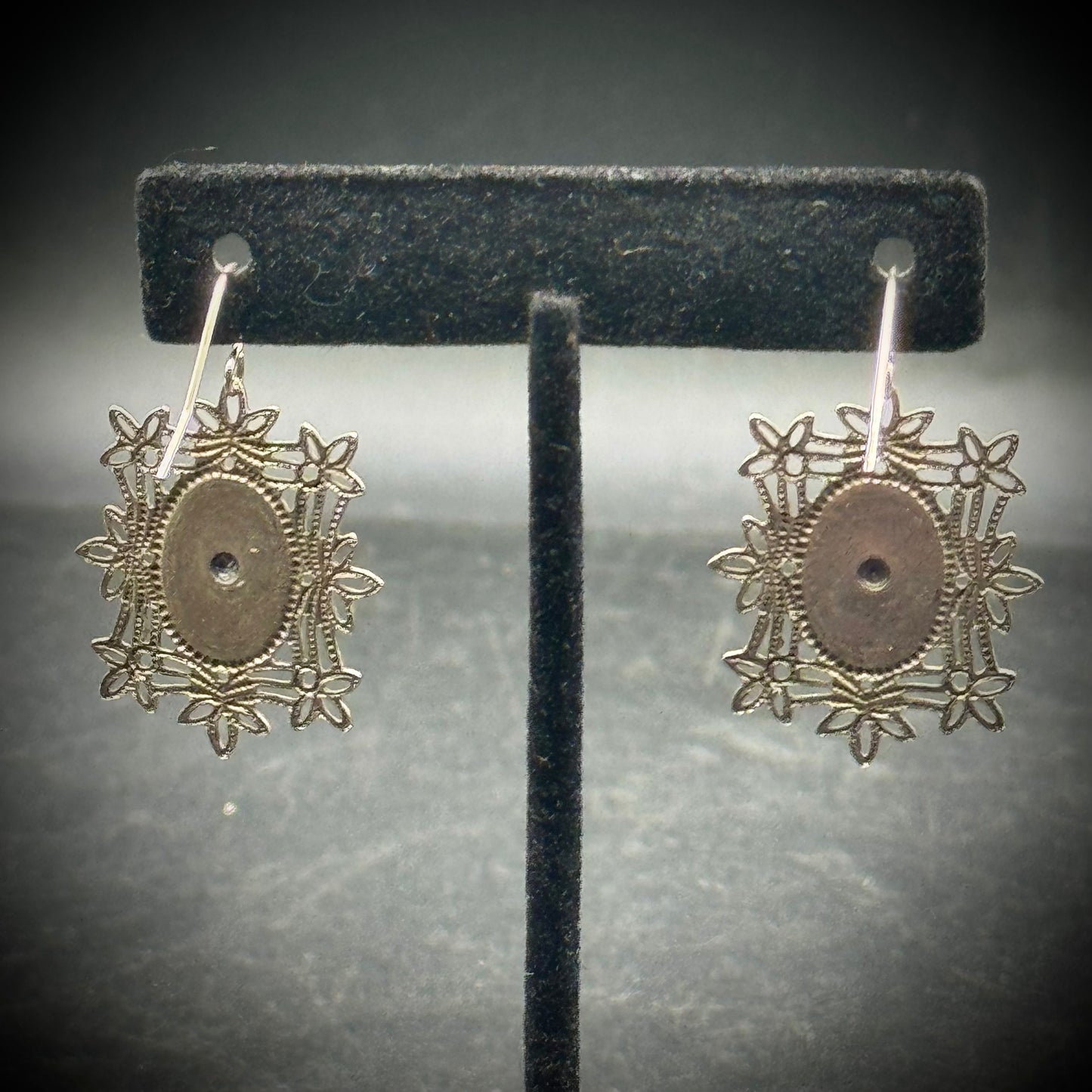 Silver Tone Earrings with Purple Stones