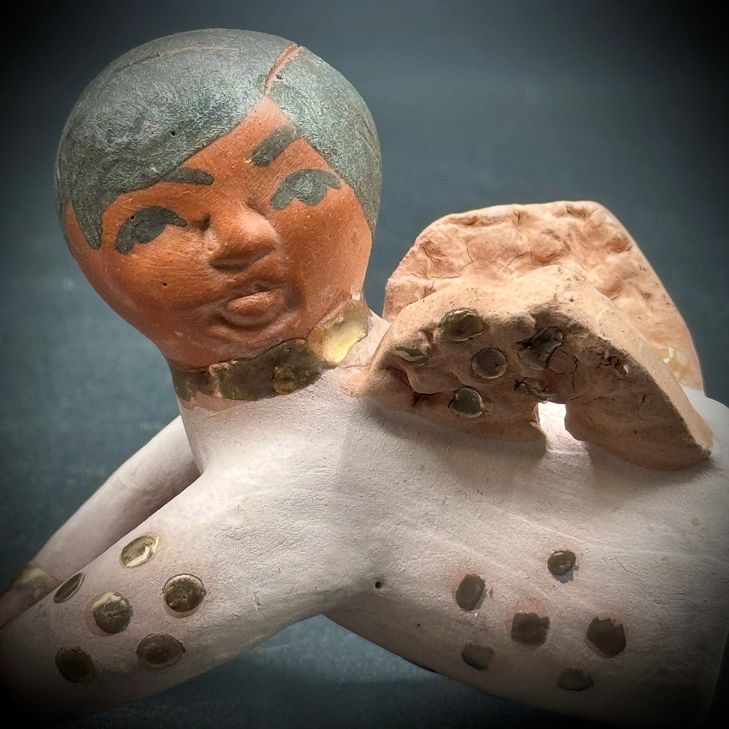 Pair of Hand Made Folk Art Pink Tone Clay Candle Angel Huggers