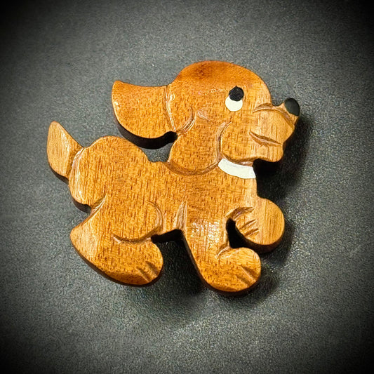 Vintage Wood Whimsical Dog Brooch/Pin