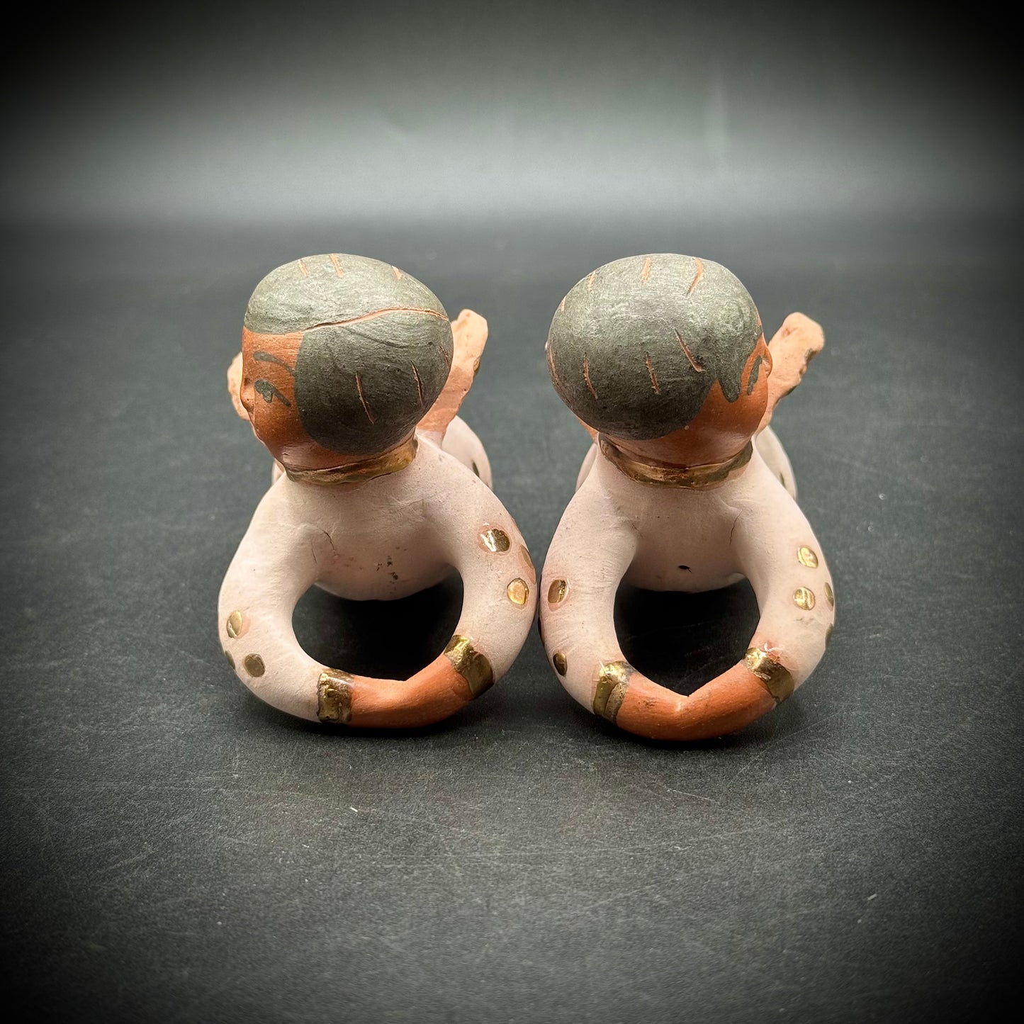 Pair of Hand Made Folk Art Pink Tone Clay Candle Angel Huggers