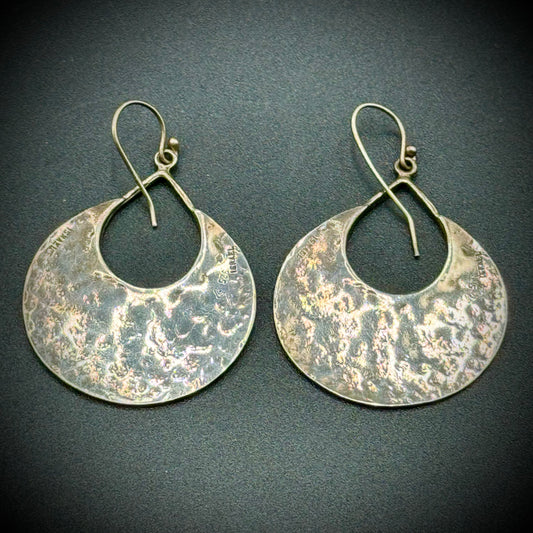 Israeli Sterling Silver Hammered Disc Earrings