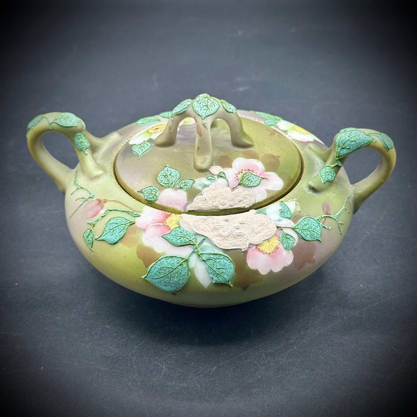 Vintage Moriagi Lidded Pot with Flower Motif