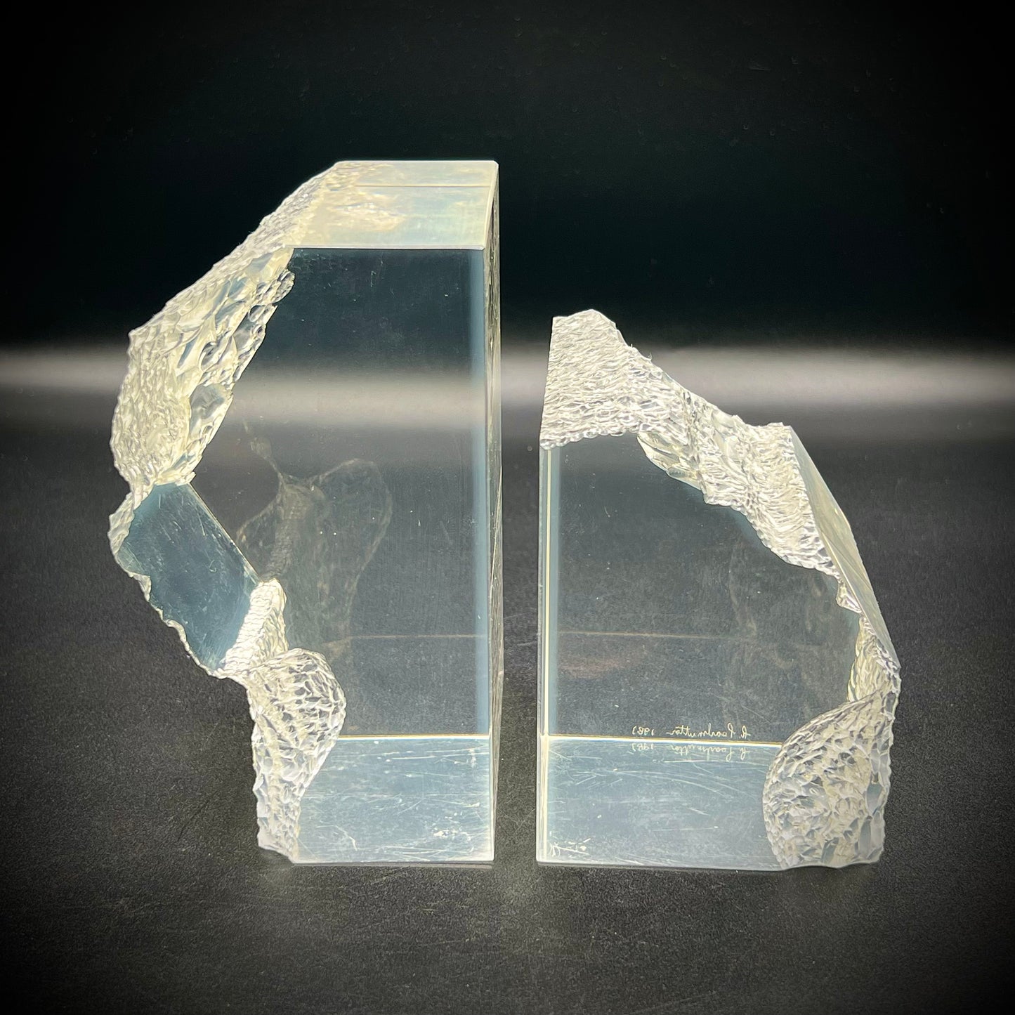 Artist Signed 1981 Lucite Sculptural Bookends