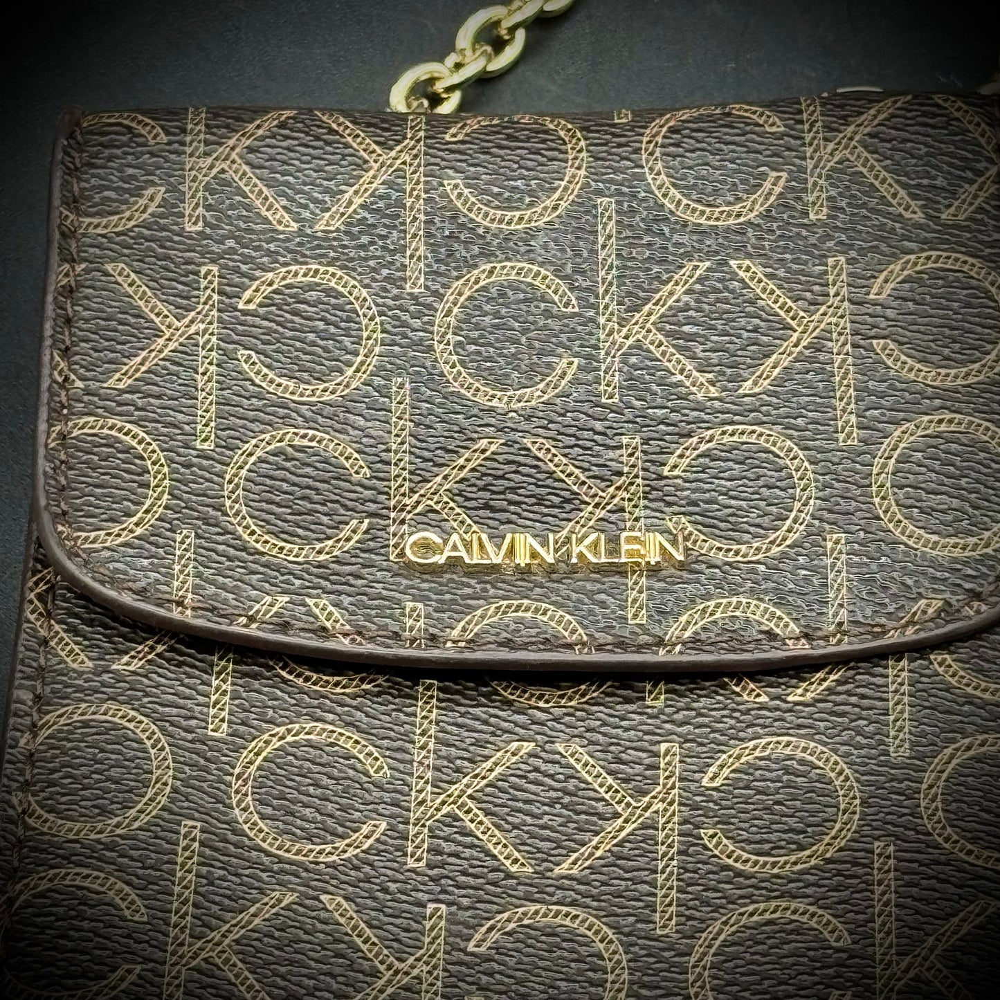 Vintage Calvin Klein Crossbody Bag with Gold Tone Chain
