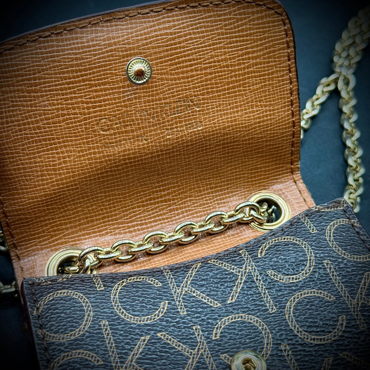 Vintage Calvin Klein Crossbody Bag with Gold Tone Chain
