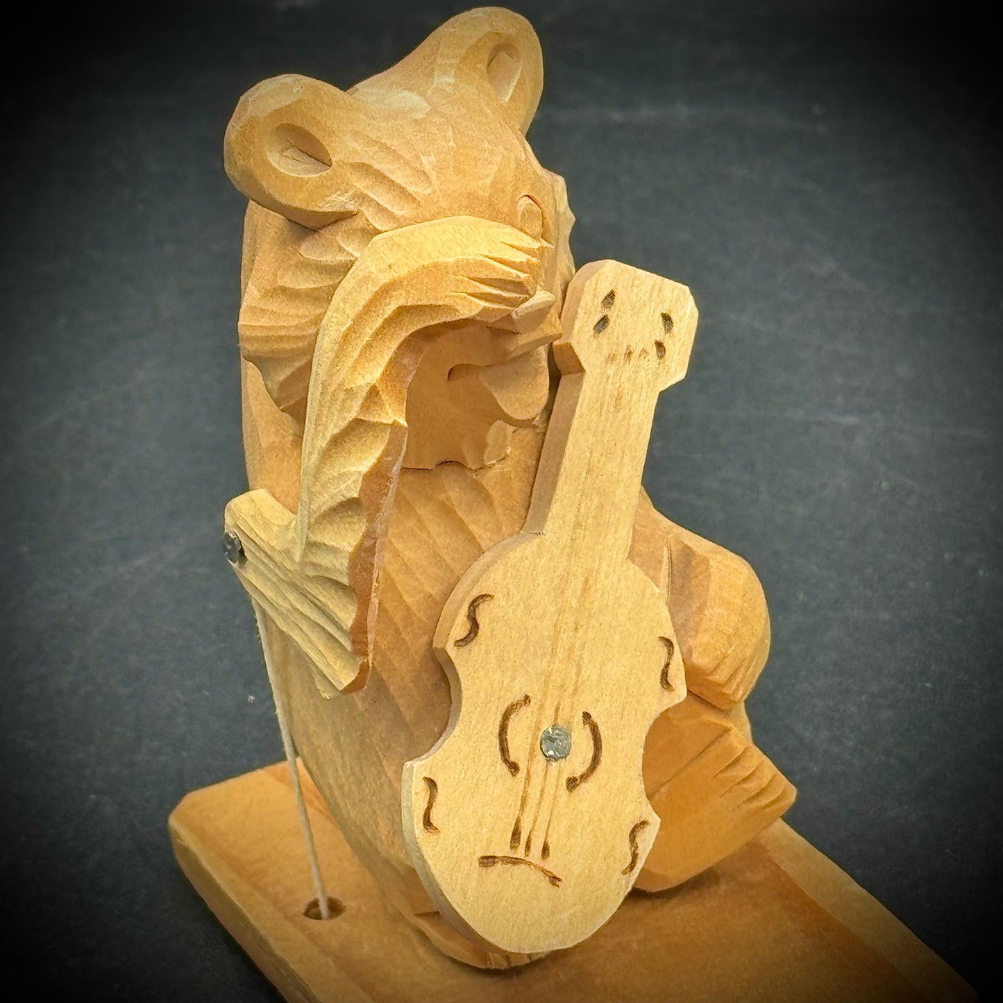 Hand Carved Wooden Bear with Moving Arm & Guitar