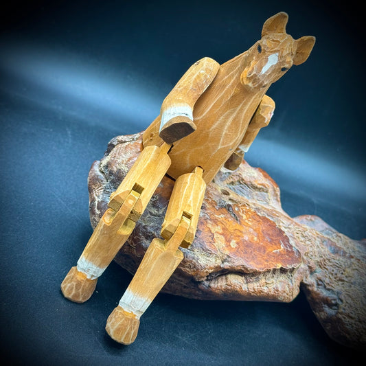 Hand Carved Articulating Wood Horse Shelf Sitter