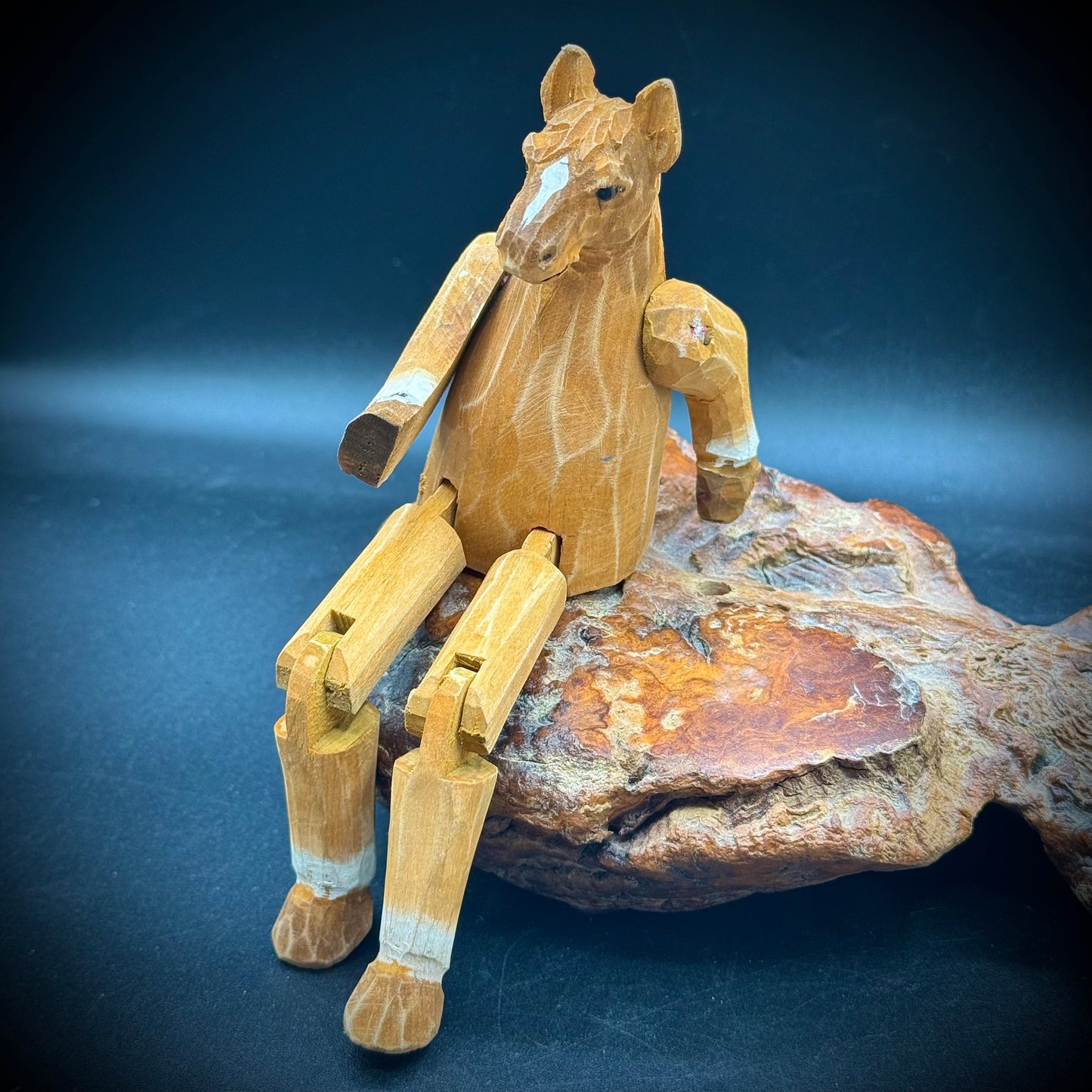 Hand Carved Articulating Wood Horse Shelf Sitter