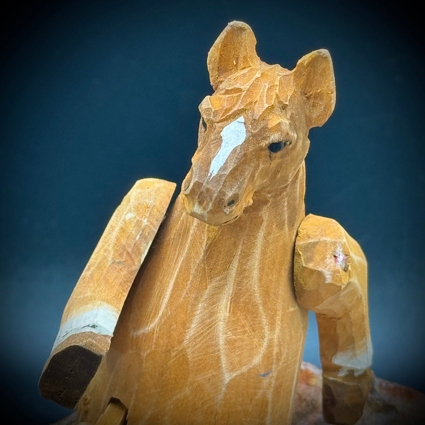 Hand Carved Articulating Wood Horse Shelf Sitter