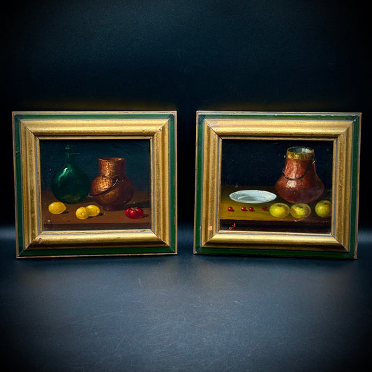 Pair of Vintage Small Oil on Board Still Life Paintings