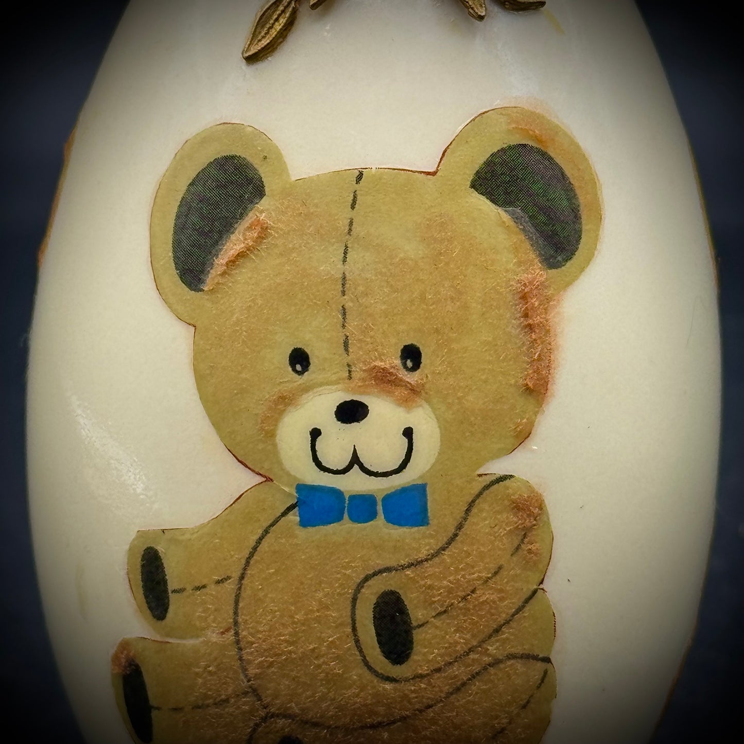 Artist Signed Bear Motif Painted Egg on Stand
