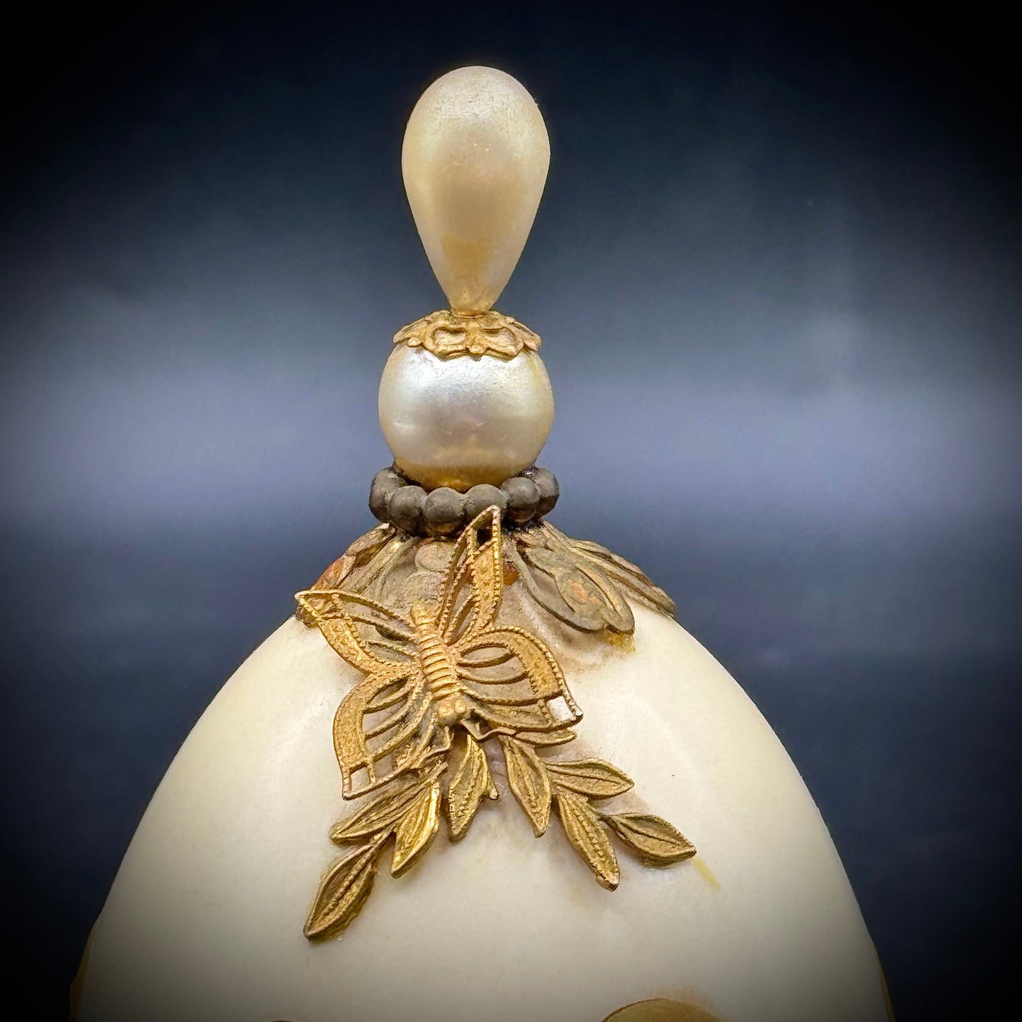 Artist Signed Bear Motif Painted Egg on Stand