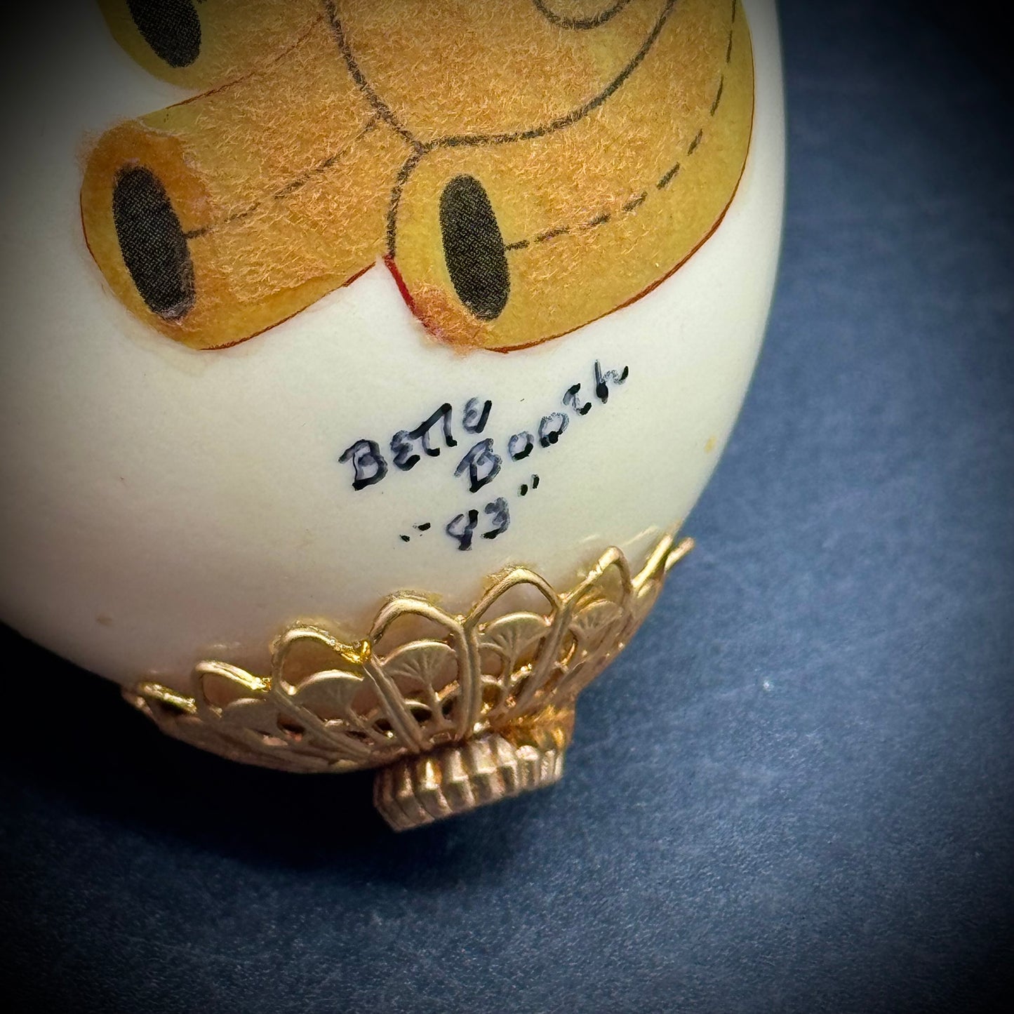 Artist Signed Bear Motif Painted Egg on Stand