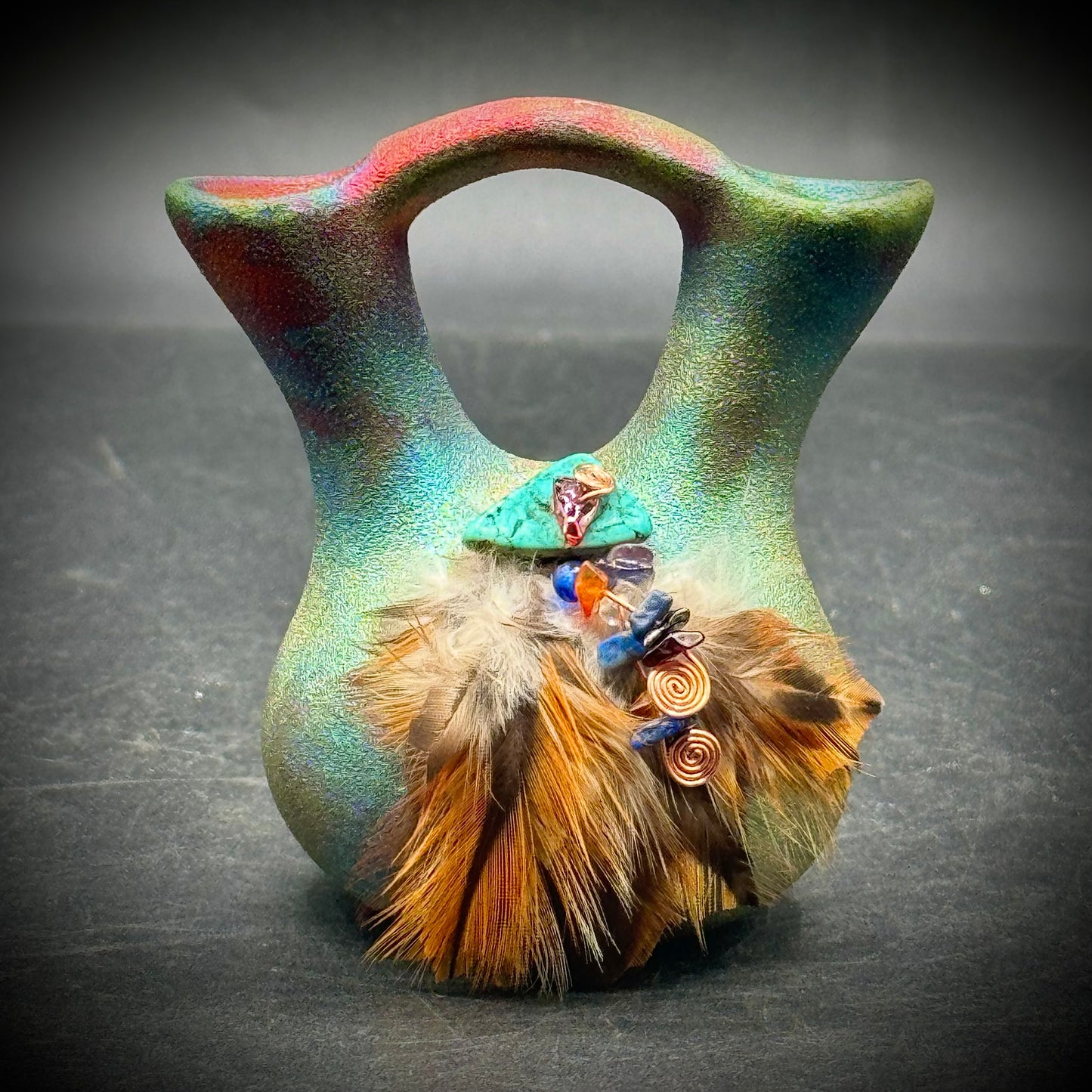Artist Jeremy Diller Raku Pottery Small Native American Marriage Vase
