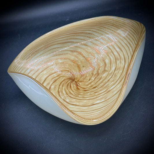 Hand Blown Murano Glass Bowl with Gold Fleck & Swirl Design