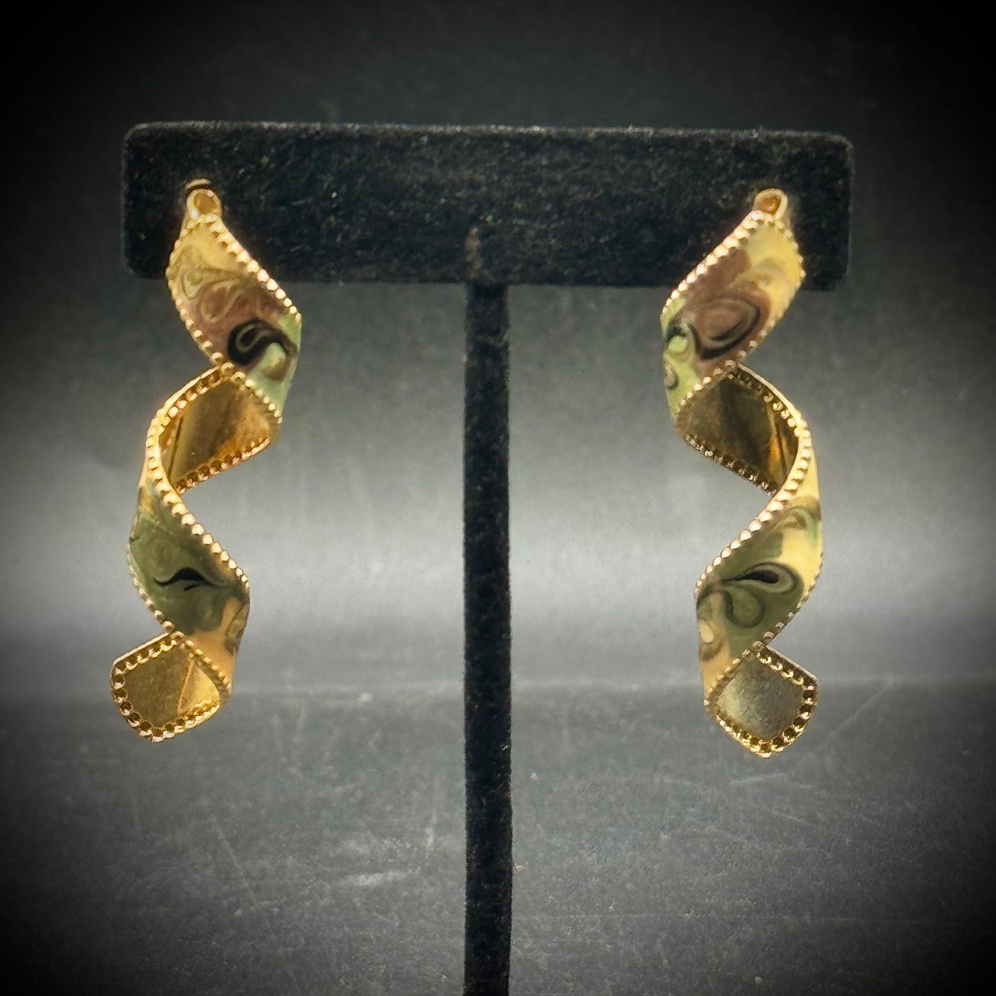Free Form Enamel & Gold Tone Spiral Earrings