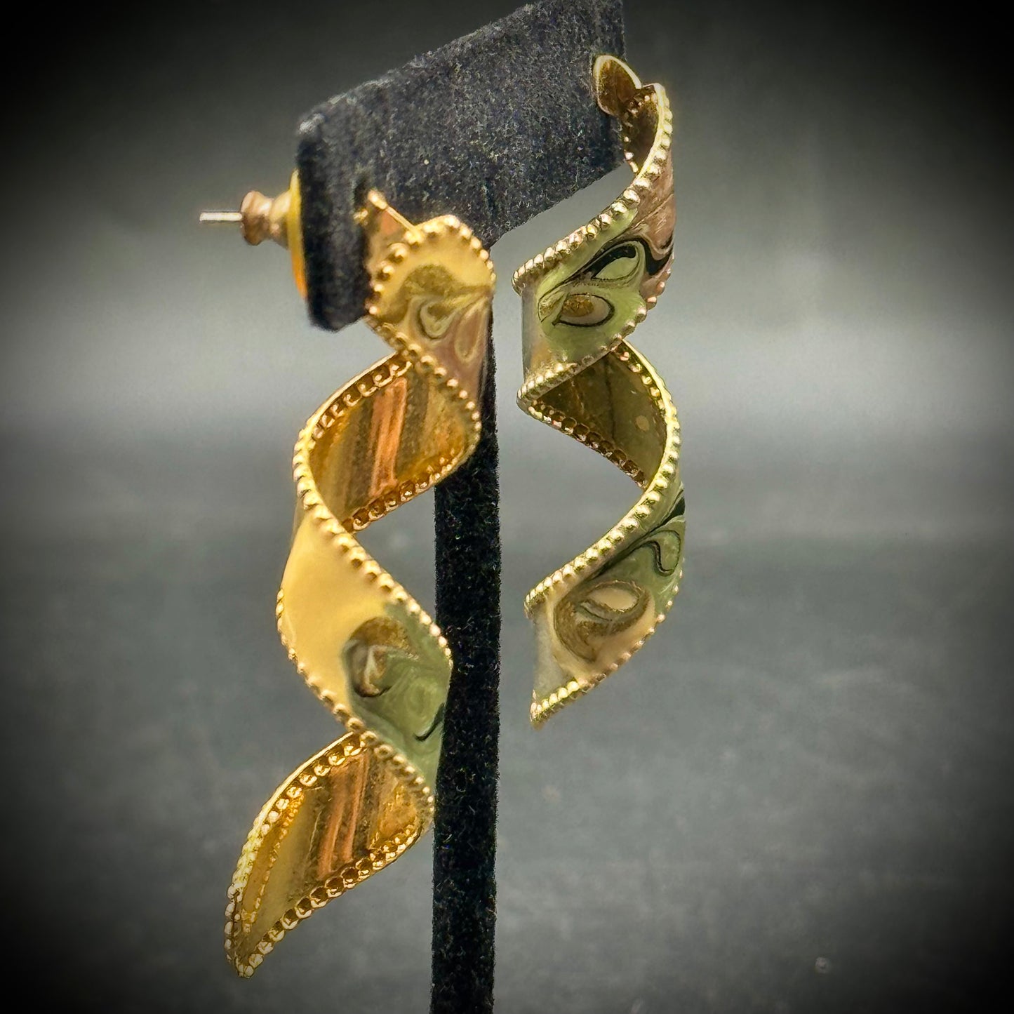 Free Form Enamel & Gold Tone Spiral Earrings