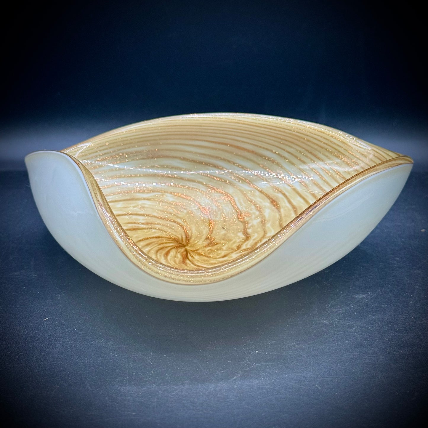 Hand Blown Murano Glass Bowl with Gold Fleck & Swirl Design
