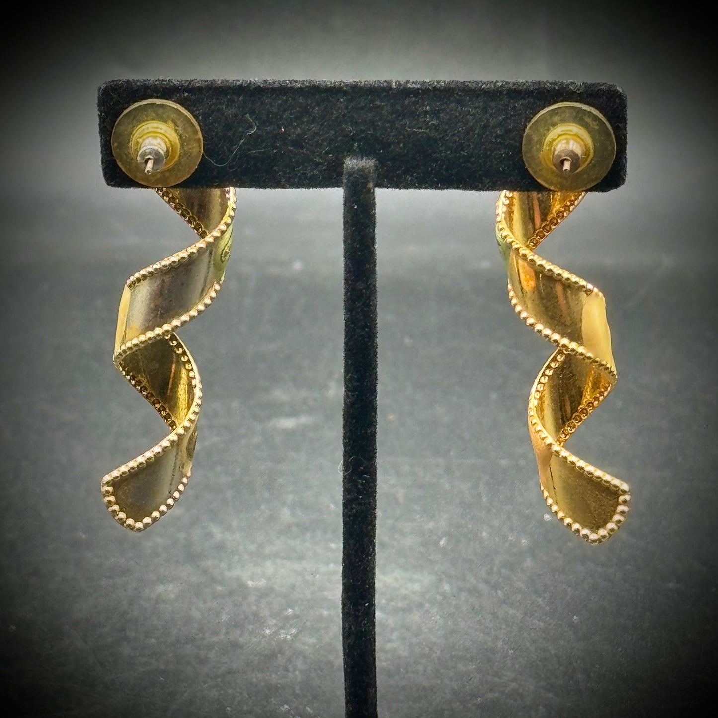 Free Form Enamel & Gold Tone Spiral Earrings