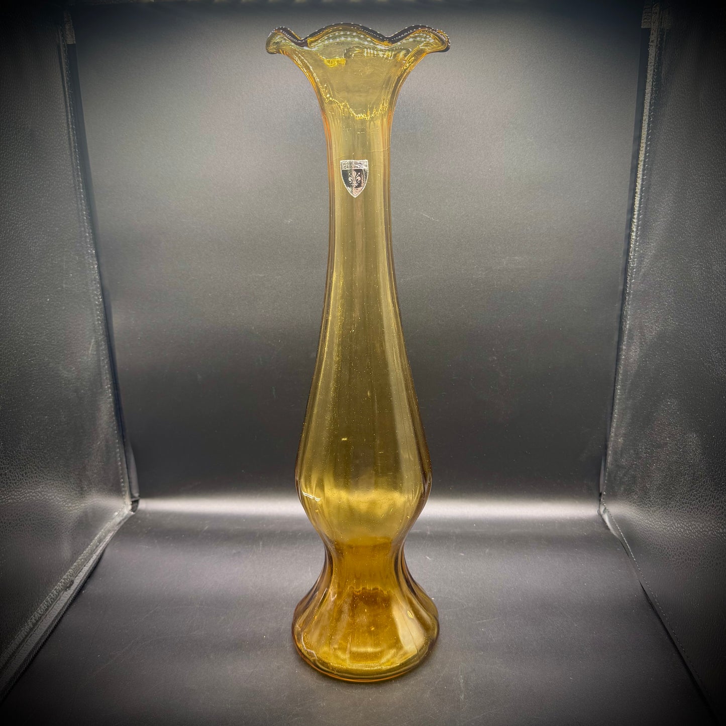 20" Tall Vintage Empoli Florentine Original Italian Glass Vase
